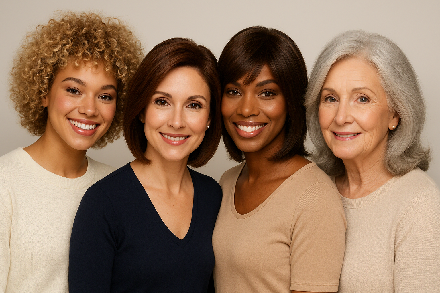 Multi-race, multi-age women wearing premium wigs from Image Maker Wig Shop in Lynchburg VA.
